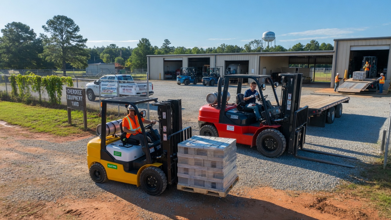 Forklift rental service in Cherokee, AL showcasing electric and diesel models